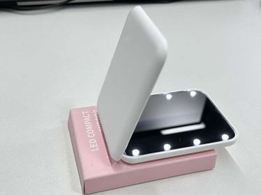 Portable Handheld Folding LED Light Makeup Mirror (Color: White)